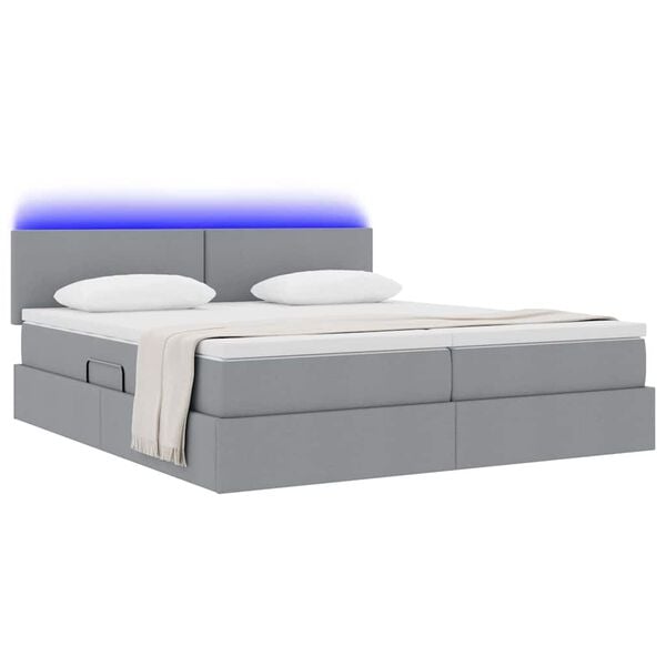 vidaXL Cama con tira de luces LED Gris Claro 180 x 200 cm tela