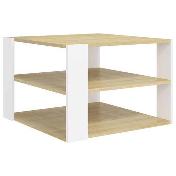 vidaXL Mesa de centro madera contrachapada roble y blanco 60x60x40 cm
