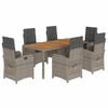 vidaXL Set comedor jard&iacute;n 7 pzas y cojines rat&aacute;n sint&eacute;tico gris