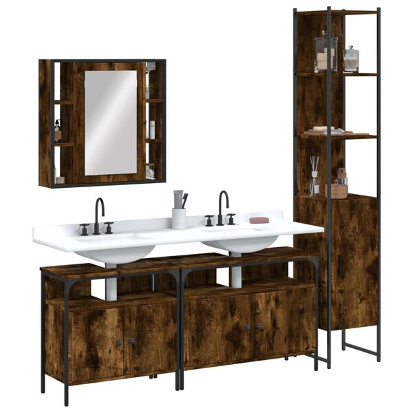 vidaXL Set de muebles de ba&ntilde;o 4 piezas madera contrachapada roble humo