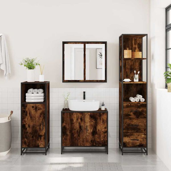 vidaXL Armario ba&ntilde;o madera contrachapada roble ahumado 35x37,5x166 cm