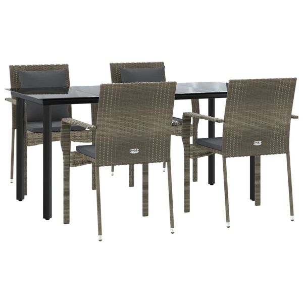 vidaXL Set comedor jardín 5 pzas y cojines ratán sintético negro gris