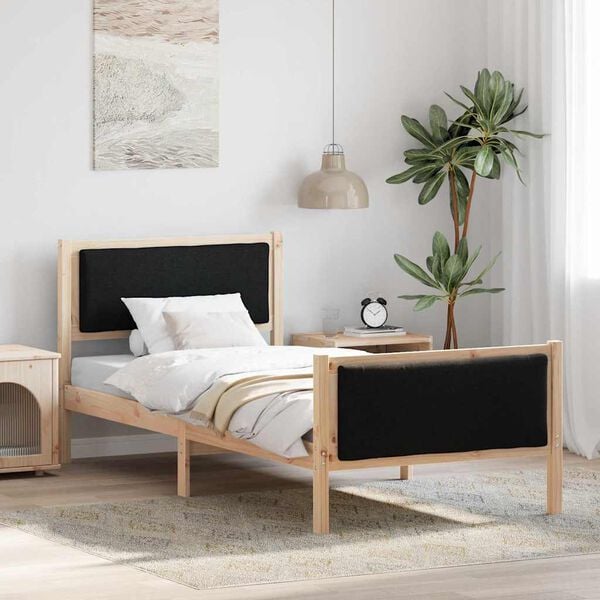 vidaXL Estructura de cama con cabecera Negro 90 x 190 cm tela