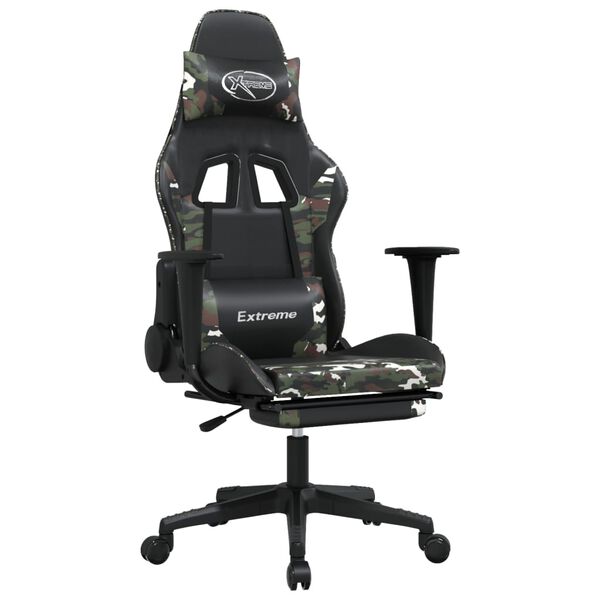 vidaXL Silla gaming con reposapi&eacute;s cuero sint&eacute;tico negro camuflaje