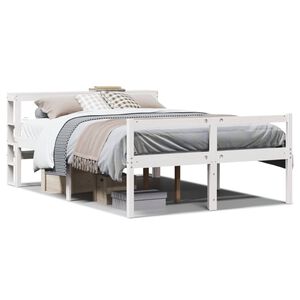 vidaXL Cama personas mayores cabecero madera maciza blanca 160x200 cm
