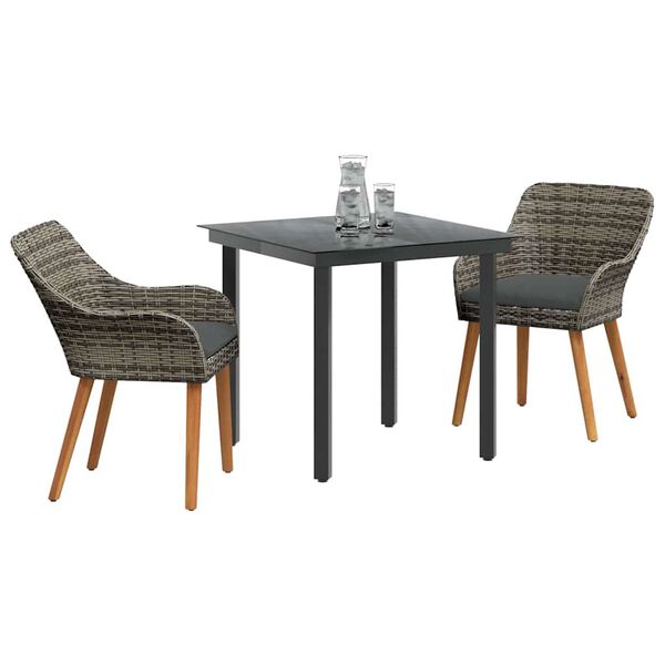 vidaXL Conjunto de Comedor de Jard&iacute;n 3 pcs Gris rat&aacute;n sint&eacute;tico