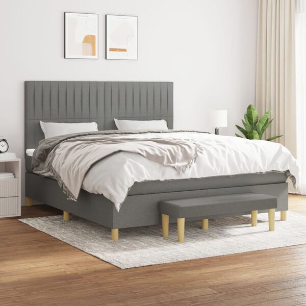 vidaXL Cama box spring con colch&oacute;n tela gris oscuro 180x200 cm
