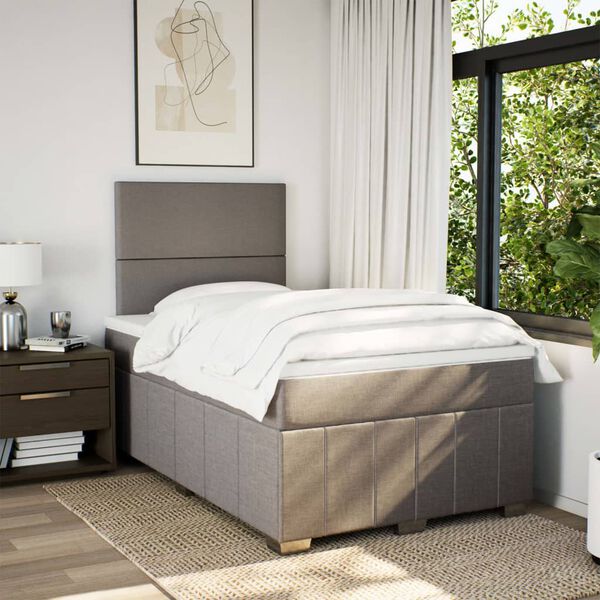 vidaXL Cama box spring con colch&oacute;n tela gris taupe 120x190 cm