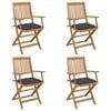 vidaXL Sillas de jard&iacute;n plegables 4 uds y cojines madera maciza acacia
