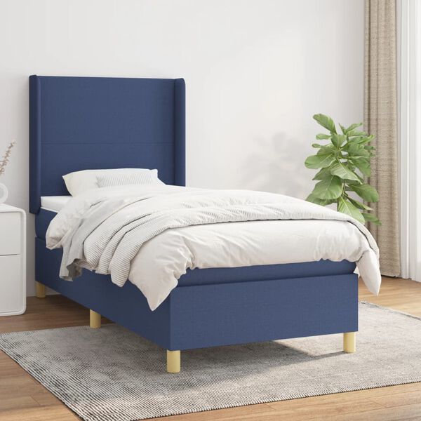vidaXL Cama box spring con colch&oacute;n tela azul 90x190 cm