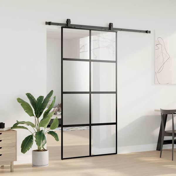 vidaXL Puerta corredera herrajes negro 102,5x205 cm vidrio templado