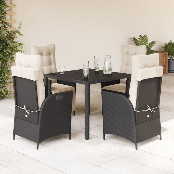 vidaXL Set de muebles jard&iacute;n 5 pzas con cojines rat&aacute;n sint&eacute;tico negro