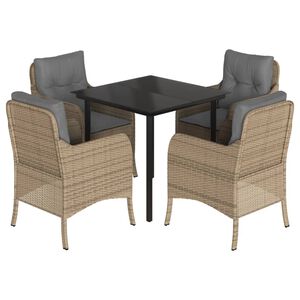 vidaXL Set comedor de jard&iacute;n 5 pzas con cojines rat&aacute;n sint&eacute;tico beige
