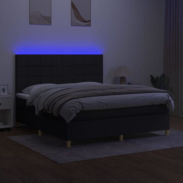 vidaXL Cama box spring colch&oacute;n y luces LED tela negro 160x200 cm
