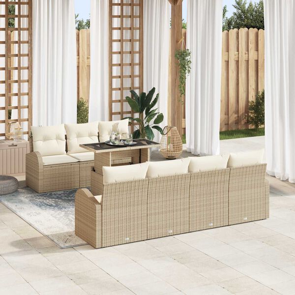 vidaXL Conjunto de sof&aacute; de jard&iacute;n 8 pcs Beige Rattan de Poli&eacute;ster