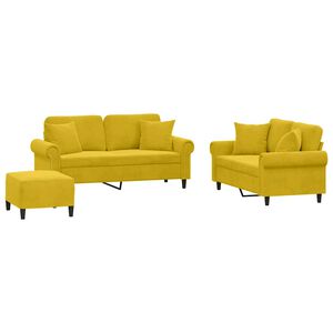 vidaXL Juego de sof&aacute;s con cojines 3 piezas terciopelo amarillo
