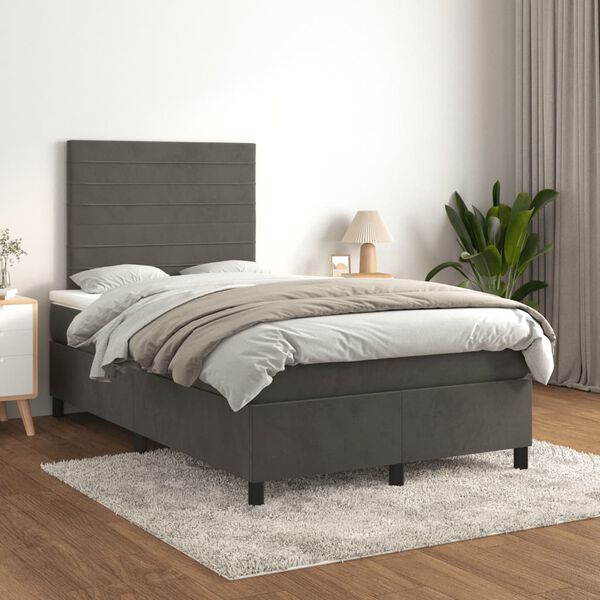vidaXL Cama box spring con colch&oacute;n terciopelo gris oscuro 120x190 cm