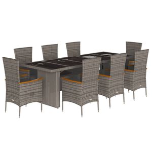 vidaXL Set comedor jard&iacute;n 9 pzas y cojines rat&aacute;n sint&eacute;tico gris