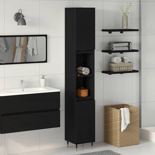 vidaXL Gabinete de Ba&ntilde;o con estante Roble Negro 30 x 30 x 190 cm