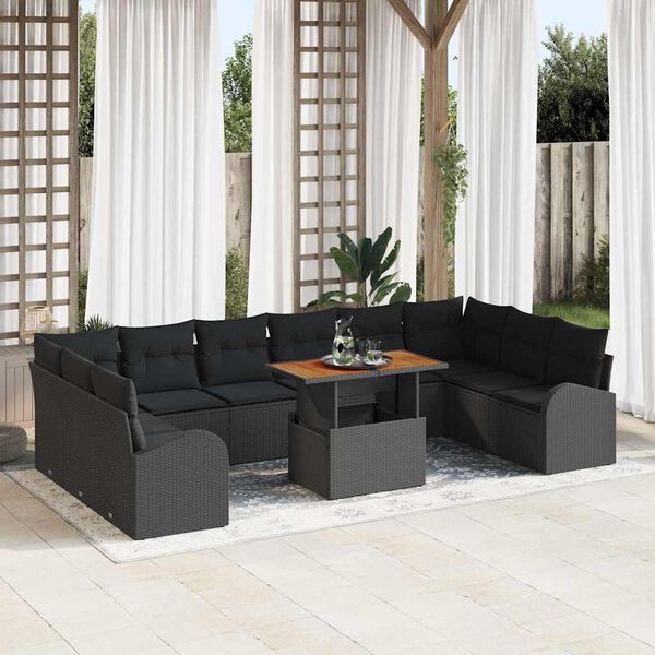 vidaXL Conjunto de sof&aacute; de jard&iacute;n 11 pcs Negro Polirat&aacute;n