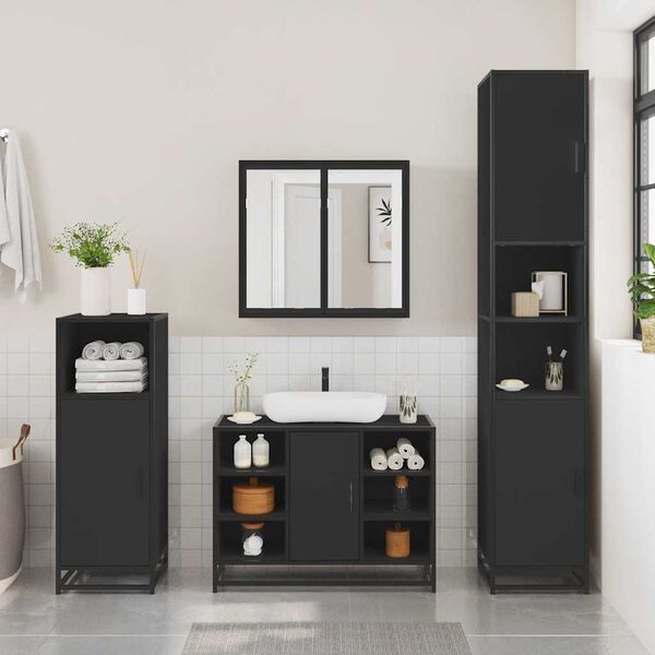 vidaXL Juego de muebles de baño 2 pzas madera contrachapada negro