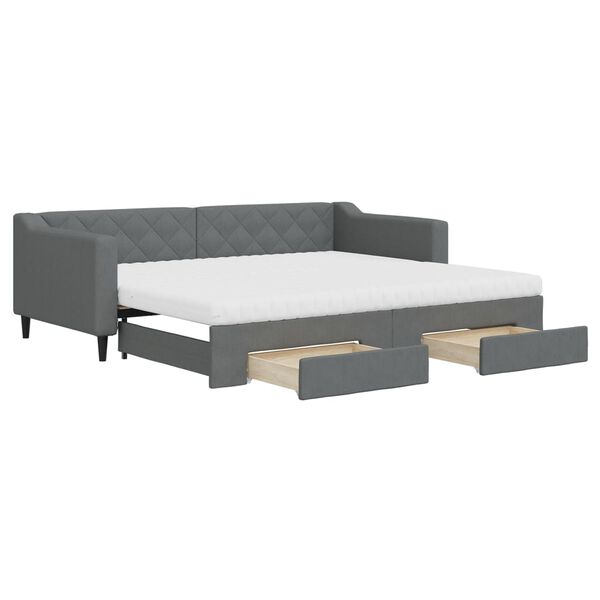 vidaXL Sof&aacute; cama nido con cajones tela gris oscuro 90x200 cm