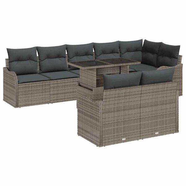 vidaXL Conjunto de sof&aacute; de jard&iacute;n 9 pcs Gris Rattan de Poli&eacute;ster