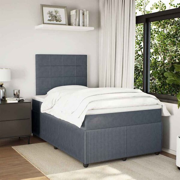 vidaXL Cama box spring con colch&oacute;n terciopelo gris oscuro 120x200 cm