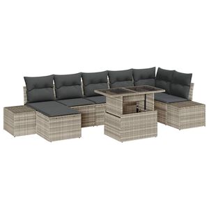vidaXL Conjunto de sof&aacute; de jard&iacute;n 8 pcs Gris Claro Polirat&aacute;n