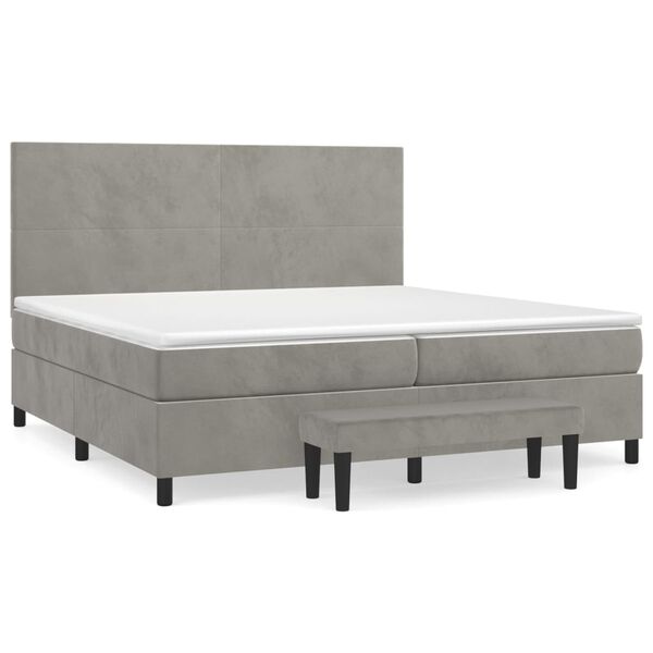 vidaXL Cama box spring con colch&oacute;n terciopelo gris claro 200x200 cm