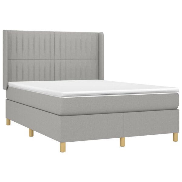 vidaXL Cama box spring colch&oacute;n y luces LED tela gris claro 140x190 cm