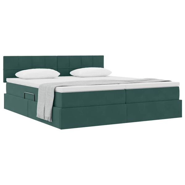 vidaXL Cama con almacenamiento con colch&oacute;n Verde oscuro 90 x 200 cm