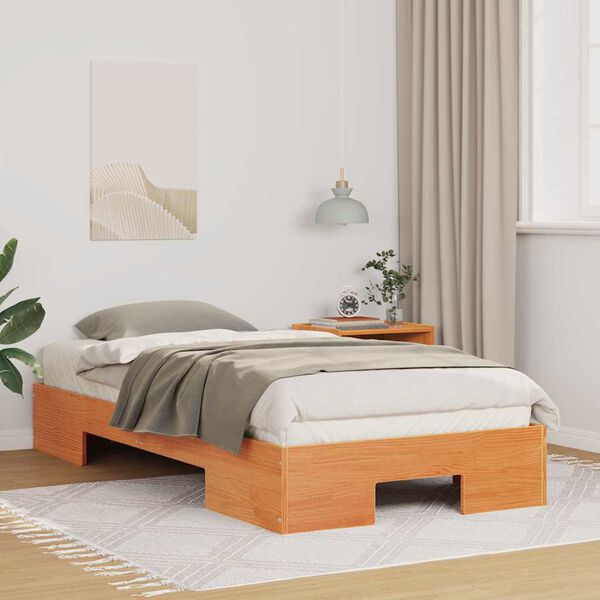 vidaXL Estructura de cama Marr&oacute;n 90 x 200 cm Madera maciza de pino
