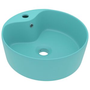 vidaXL Lavabo lujo con rebosadero cer&aacute;mica verde claro mate 36x13 cm