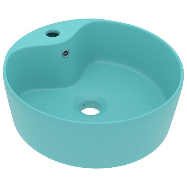 vidaXL Lavabo lujo con rebosadero cer&aacute;mica verde claro mate 36x13 cm