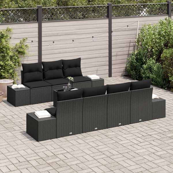 vidaXL Conjunto de sofá de jardín 8 pcs Negro ratán sintético
