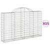vidaXL Cestas gaviones 15 uds forma de arco hierro 200x30x120/140 cm