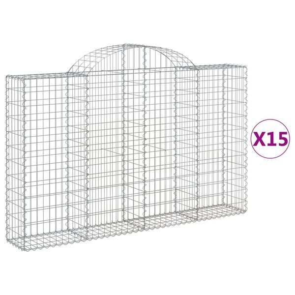 vidaXL Cestas gaviones 15 uds forma de arco hierro 200x30x120/140 cm