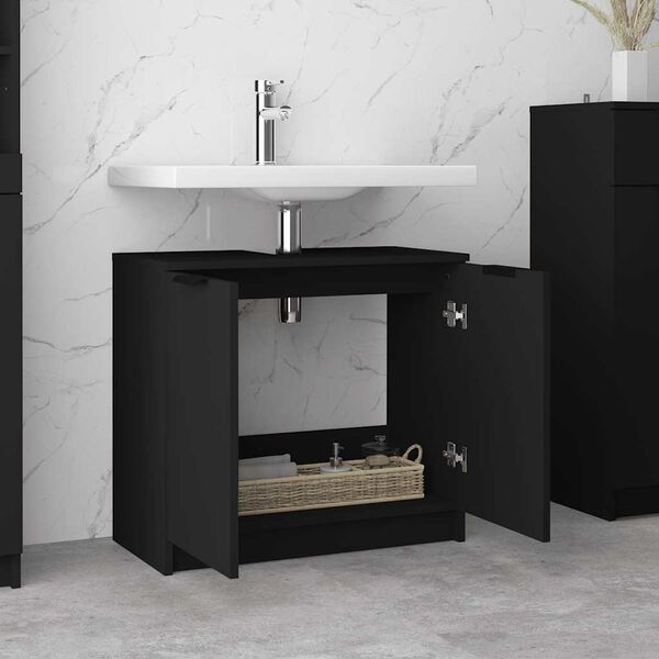 vidaXL Armario de baño madera contrachapada negro 64,5x33,5x59 cm