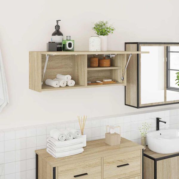 vidaXL Mueble de pared ba&ntilde;o madera ingenier&iacute;a roble Sonoma 80x25x30 cm