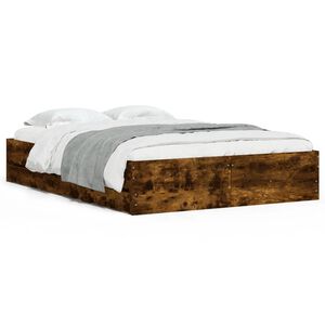 vidaXL Cama con cajones madera de ingenier&iacute;a roble ahumado 120x190 cm