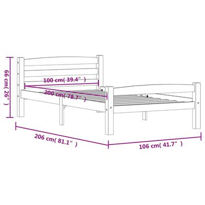vidaXL Estructura de cama madera maciza pino gris oscuro 100x200 cm