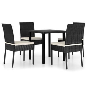 vidaXL Conjunto de comedor de jard&iacute;n 5 piezas rat&aacute;n sint&eacute;tico negro
