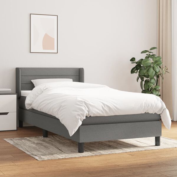 vidaXL Cama box spring con colch&oacute;n tela gris oscuro 100x200 cm