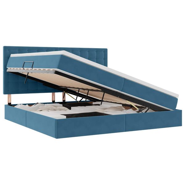 vidaXL Cama con almacenamiento y colch&oacute;n Azul Oscuro 200 x 200 cm