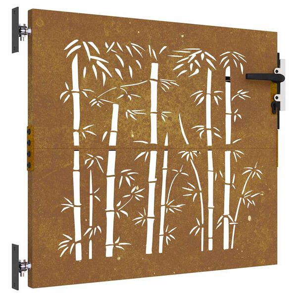 vidaXL Puerta de jardín acero corten diseño bambú 85x75 cm