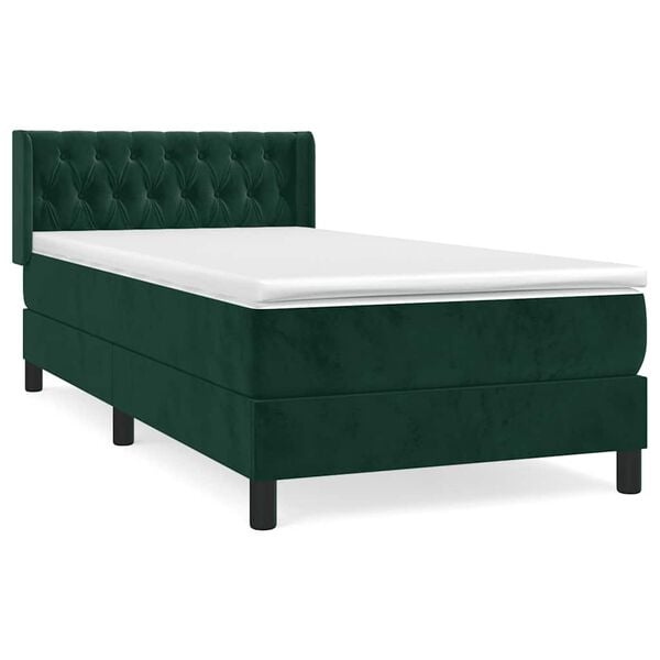 vidaXL Cama box spring con colch&oacute;n terciopelo verde oscuro 90x200 cm