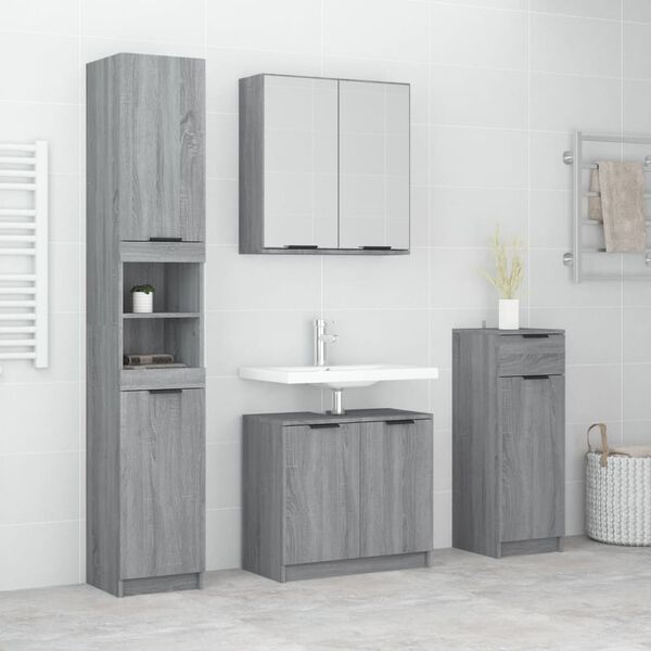 vidaXL Set de armario de ba&ntilde;o 4 pzas madera contrachapada gris sonoma