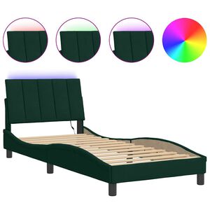 vidaXL Estructura de cama con LED sin colch&oacute;n Hanko terciopelo verde oscuro 90x190 cm