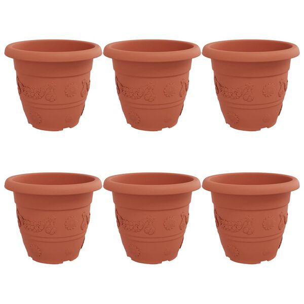 vidaXL Maceta Redonda para Flores 6 pcs Rojo Ladrillo &Oslash; 26 x 21.5 cm